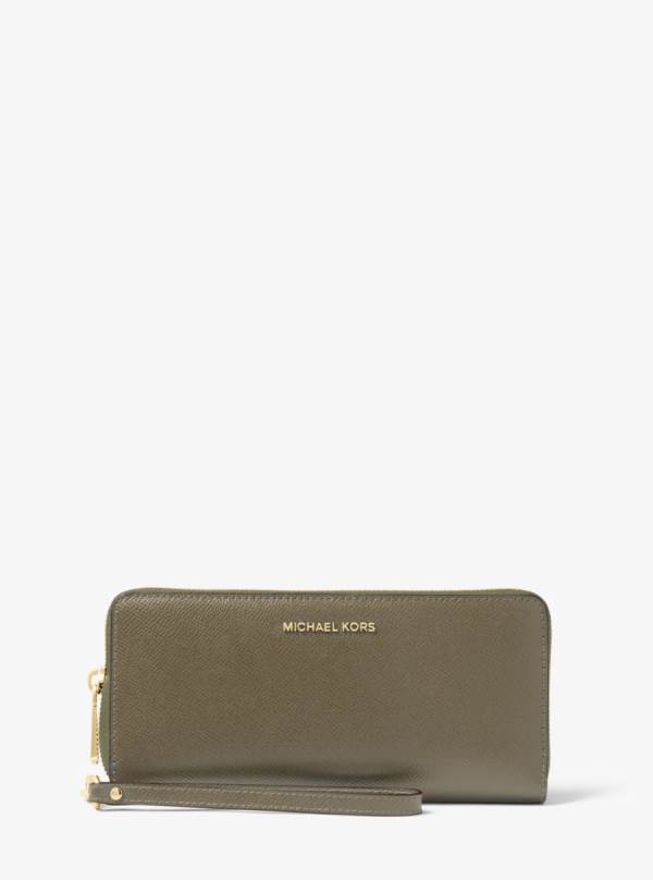 Damske Penazenky Michael Kors Leather Continental Wristlet Olivovo Zelená - Doplnky Michael Kors Sleva | QFEIH-6902